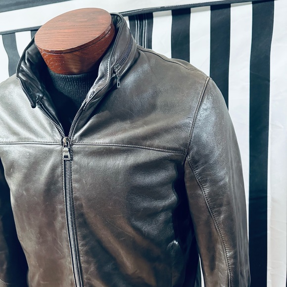 Prada Authentic Vintage 90s Rounded Collar Leather Jacket w/ Hidden Hood - Picture 12 of 13